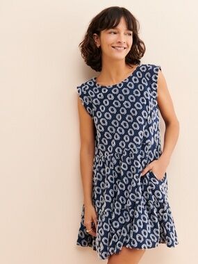 Anthropologie Maeve Lisanne Textured Tunic Dress Blue Women Size Small Pocket